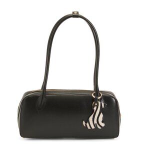 ISADORA Black/white Made In Italy Leather Dog Charm East West Satchel